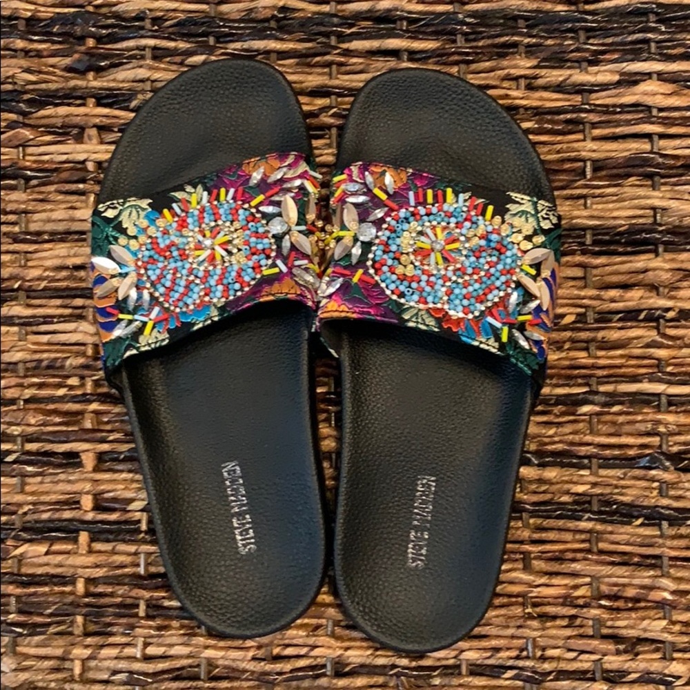 Steve Madden encrusted slides with beading detail